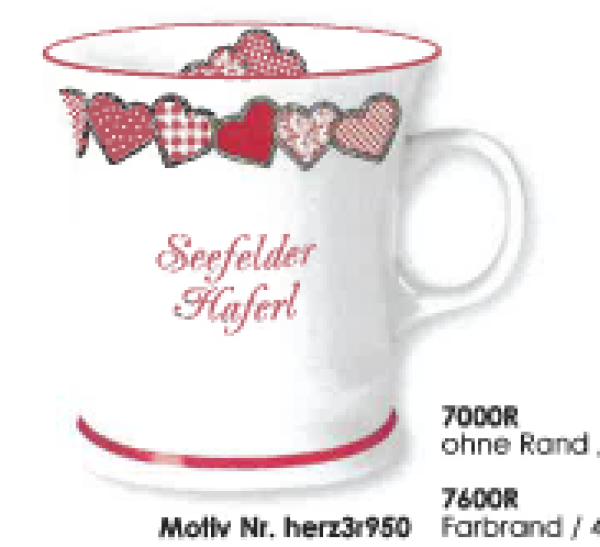 Porzellan Kaffeehäferl Herzenranke rot H10cm